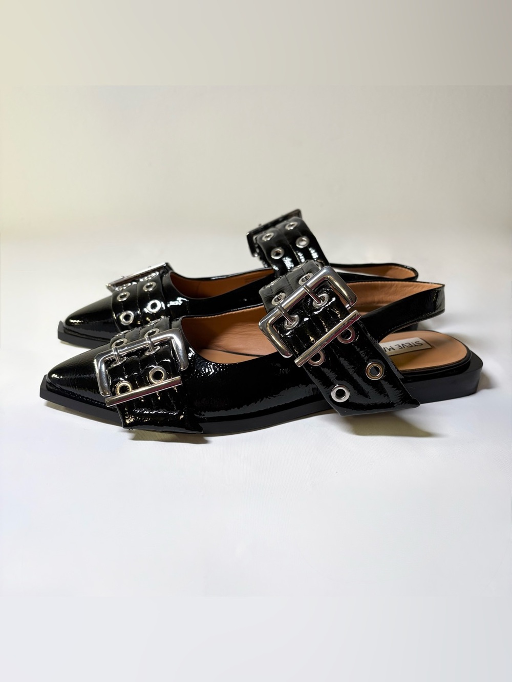 STEVE MADDEN Graya Slingback Buckle Flats Black Leather And Patent Women’s US 8 - Picture 10 of 16